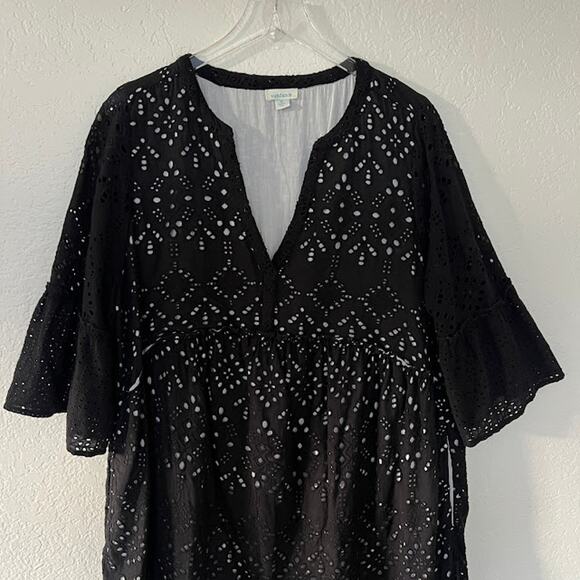 Sundance Selma Black Embroidered Eyelet Peasant Dress XL Midi High Low Flowy - Picture 4 of 9